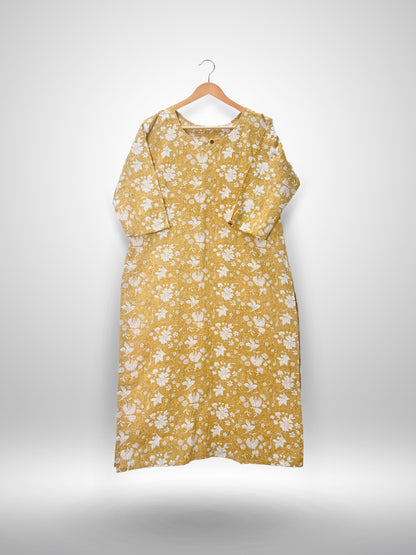 Pastel Yellow Printed Kurti top with Pant